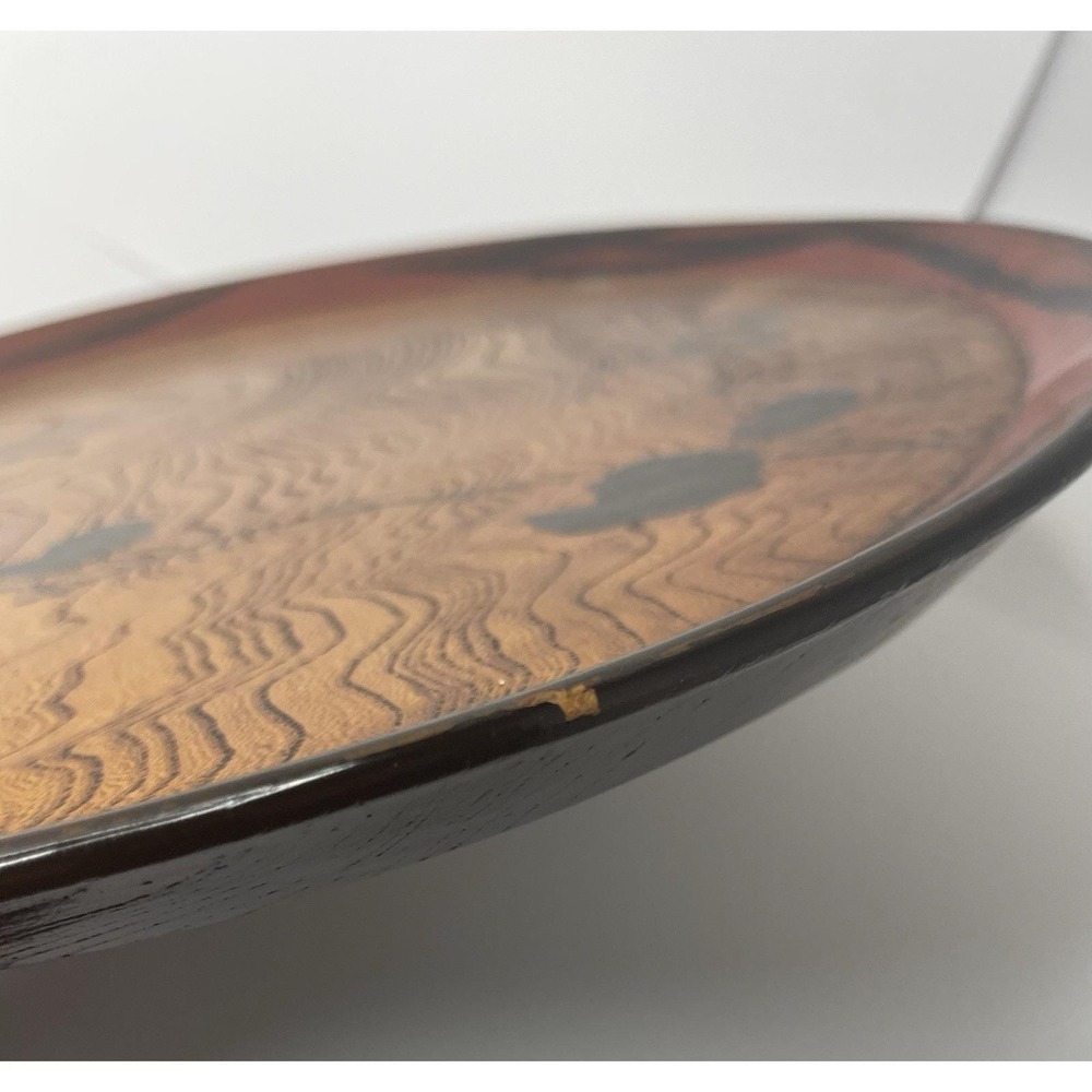 Set Of 3 Vintage Round 10" Japanese Wood Serving Tea Tray Plate Oriental Decor - Picture 13 of 16
